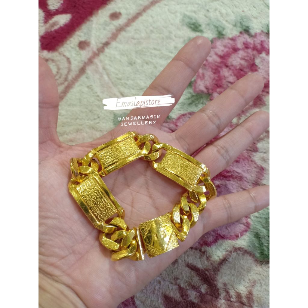 Gelang Jumbo Plat Pasir Petak Lapis Emas 999 Banjar