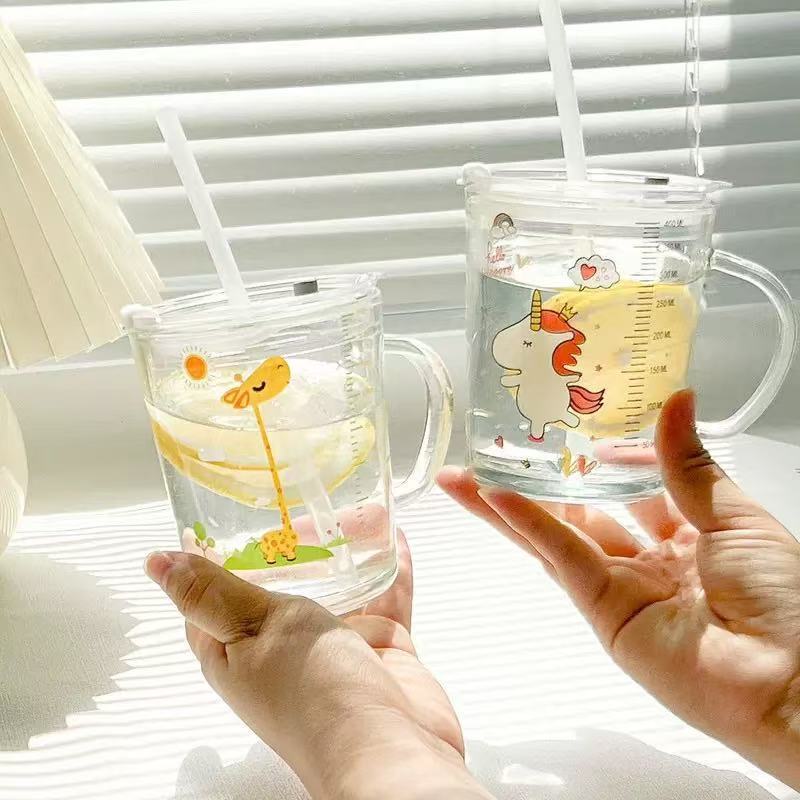 Gelas minum kaca botol susu botolanak +sedotan 350ml