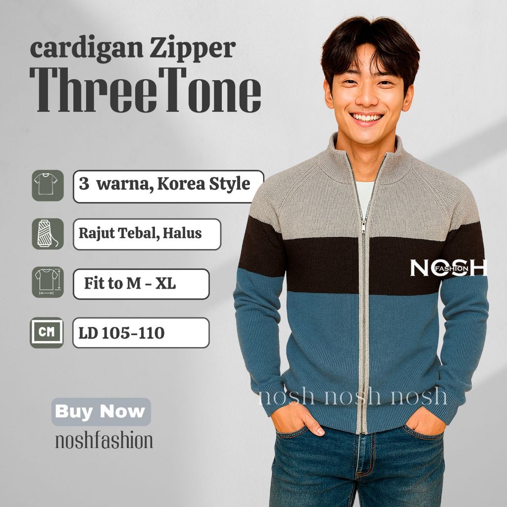 Cardigan Sweter Rajut Zipper Pria Crewneck Korea Variasi Roby / Cardigan Seleting Pria 3 Warna Gaya 