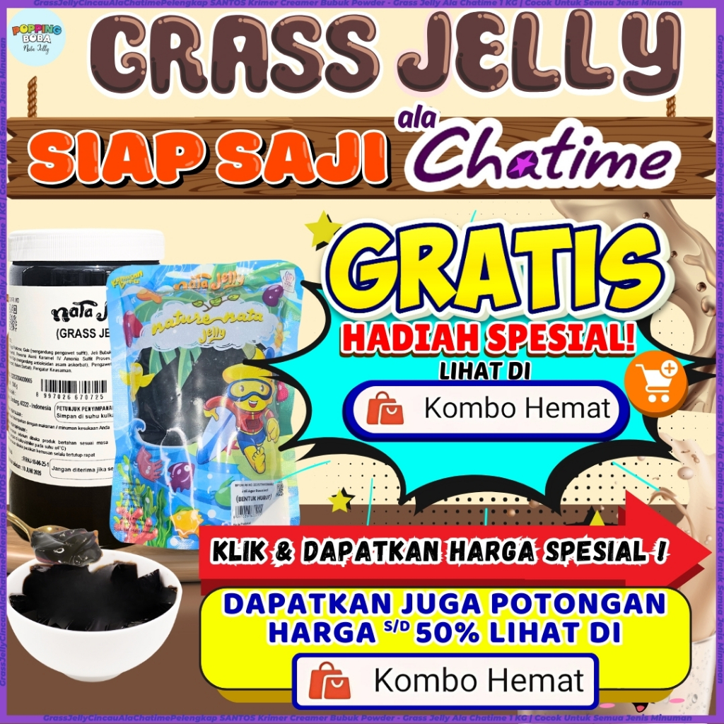 GrassJellyCincauAlaChatimePelengkap SANTOS Krimer Creamer Bubuk Powder - Grass Jelly Ala Chatime 1 K