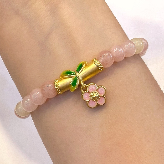 Charm Bunga Sakura Cherry Blossom Emas 24K Gelang Batu Manik