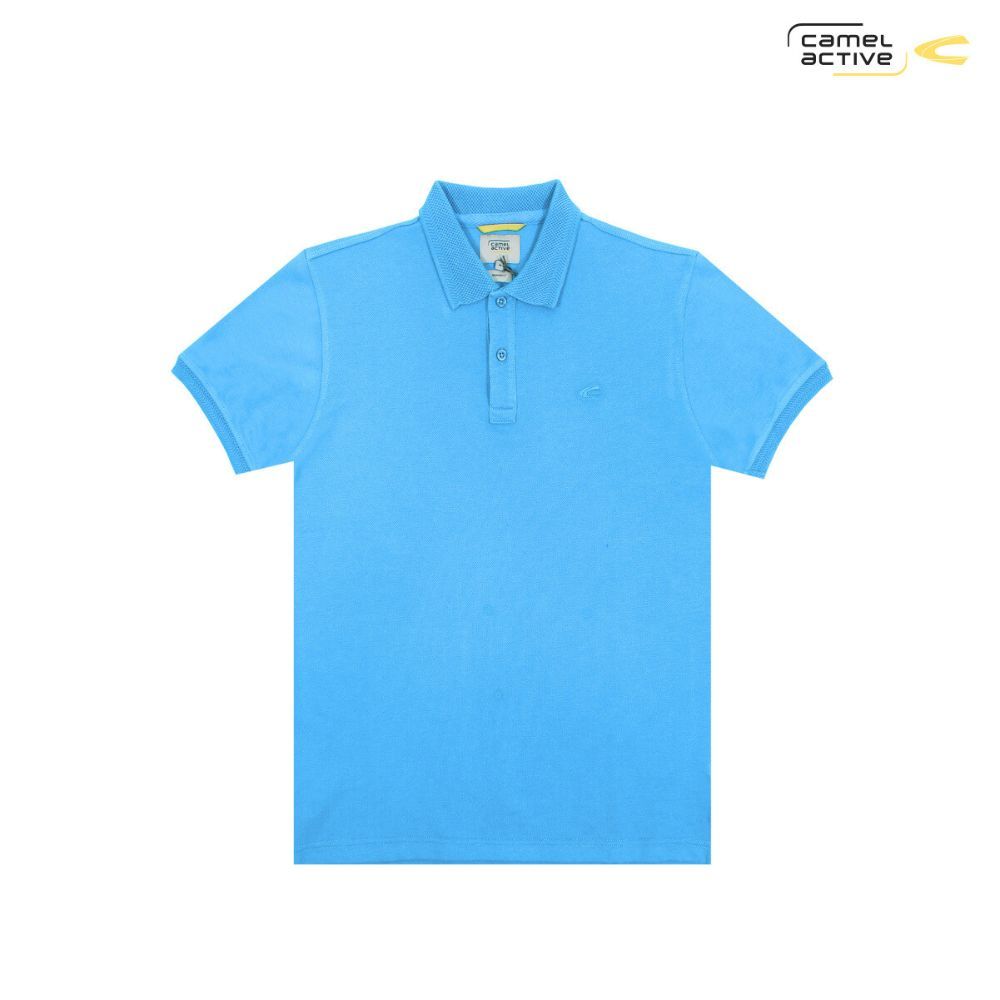 camel active Men's Royal Blue CVC Jacquard Polo Shirt