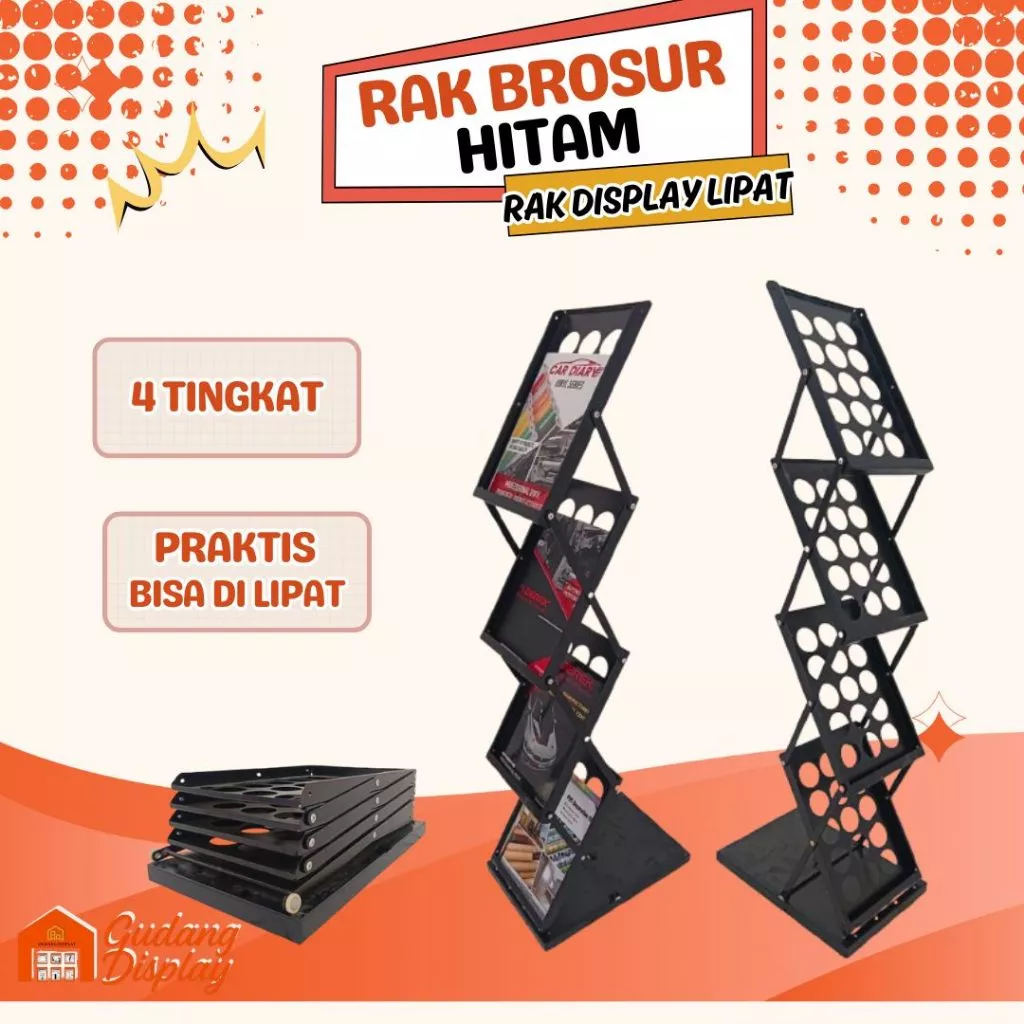 Rak Brosur Hitam / Rak Display Lipat / Rak Brosur Susun / Rak Besi