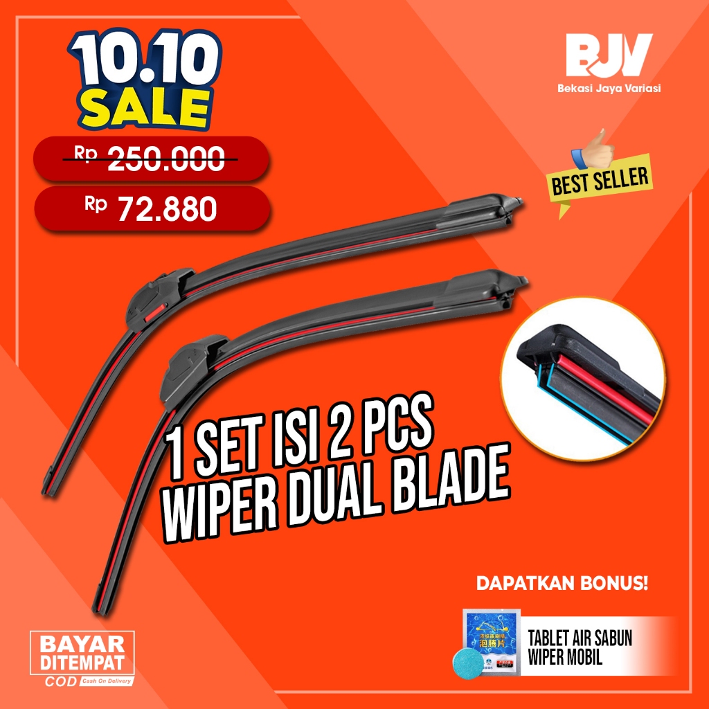 Wiper Mobil Dual Blade - Universal Semua Mobil - Wiper Frameless Dual Karet Double Blade Layer