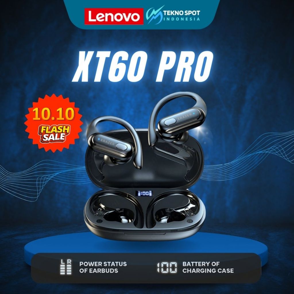 [BISA COD] Lenovo XT60 Pro Earbuds TWS Bluetooth 5.4 Stereo Bass