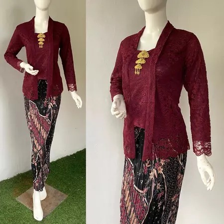 Kebaya Kutubaru Brokat Modern / Set Kebaya Kutubaru Brokat Lengan Panjang / Kebaya Kondangan Wisuda