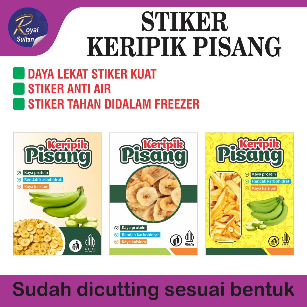 STIKER LABEL KERIPIK PISANG KEMASAN MAKANAN | STIKER LABEL KERIPIK PERSEGI | STIKER KEMASAN