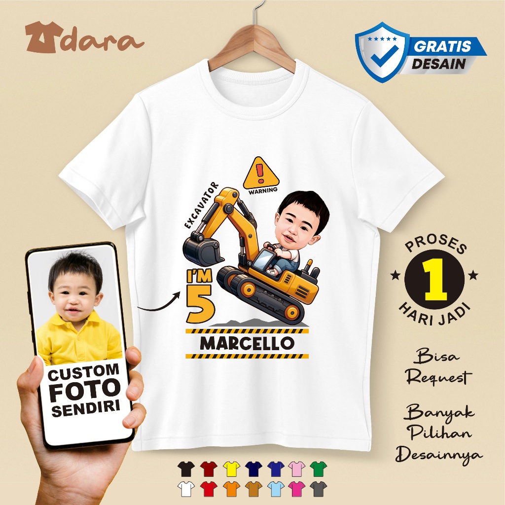 Baju Ulang Tahun Karakter Anak Excavator Custom Foto Lucu Couple Keluarga