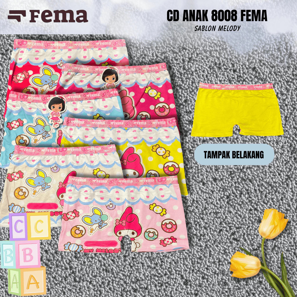 Paket 3 Pcs Celana Dalam Anak Fema 8008 Motif Melody Kartun