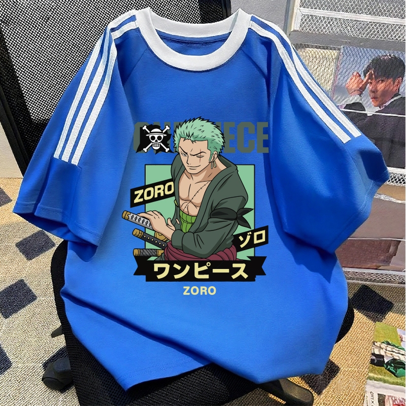 Butik Bebas Masalah - Kaos stripe biru oversized pria | Kaos sablon lengan pendek keren | One piece 