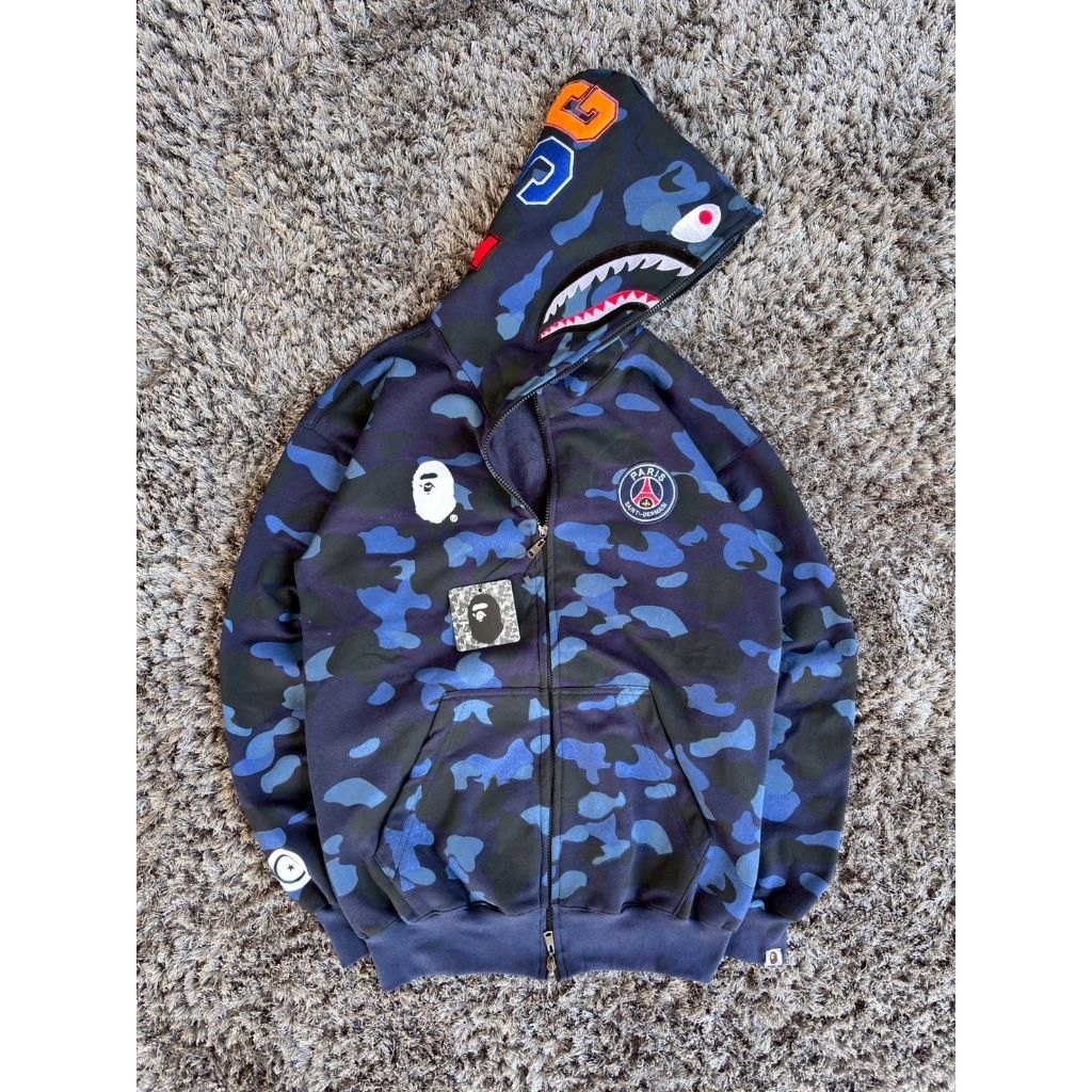 Hoodie Zipper Bape Shark PSG Pria Terlaris Full Teg Lebel High Quality