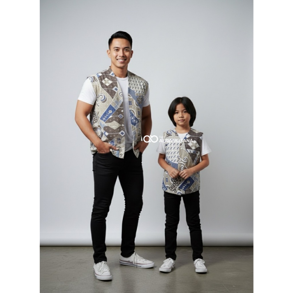 Rompi Vest Lapis Furing Tricot Anak Laki Laki Usia 1-5 Tahun Couple Vest Batik Ayah dan Anak Cowok M