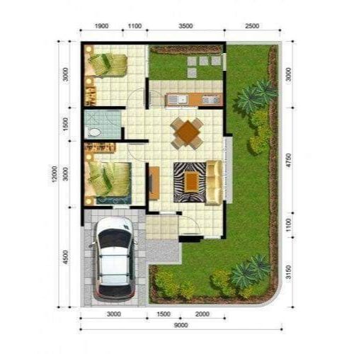 Desain Rumah Hook Modern 9 x 12