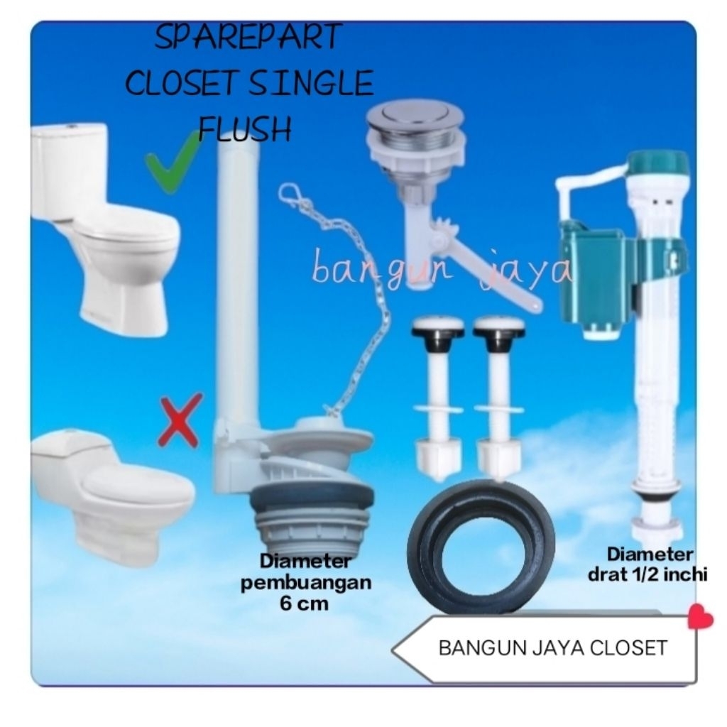 SPAREPART Closet duduk single flush/flush Closet duduk tombol atas/alat dalaman closet duduk tombol 