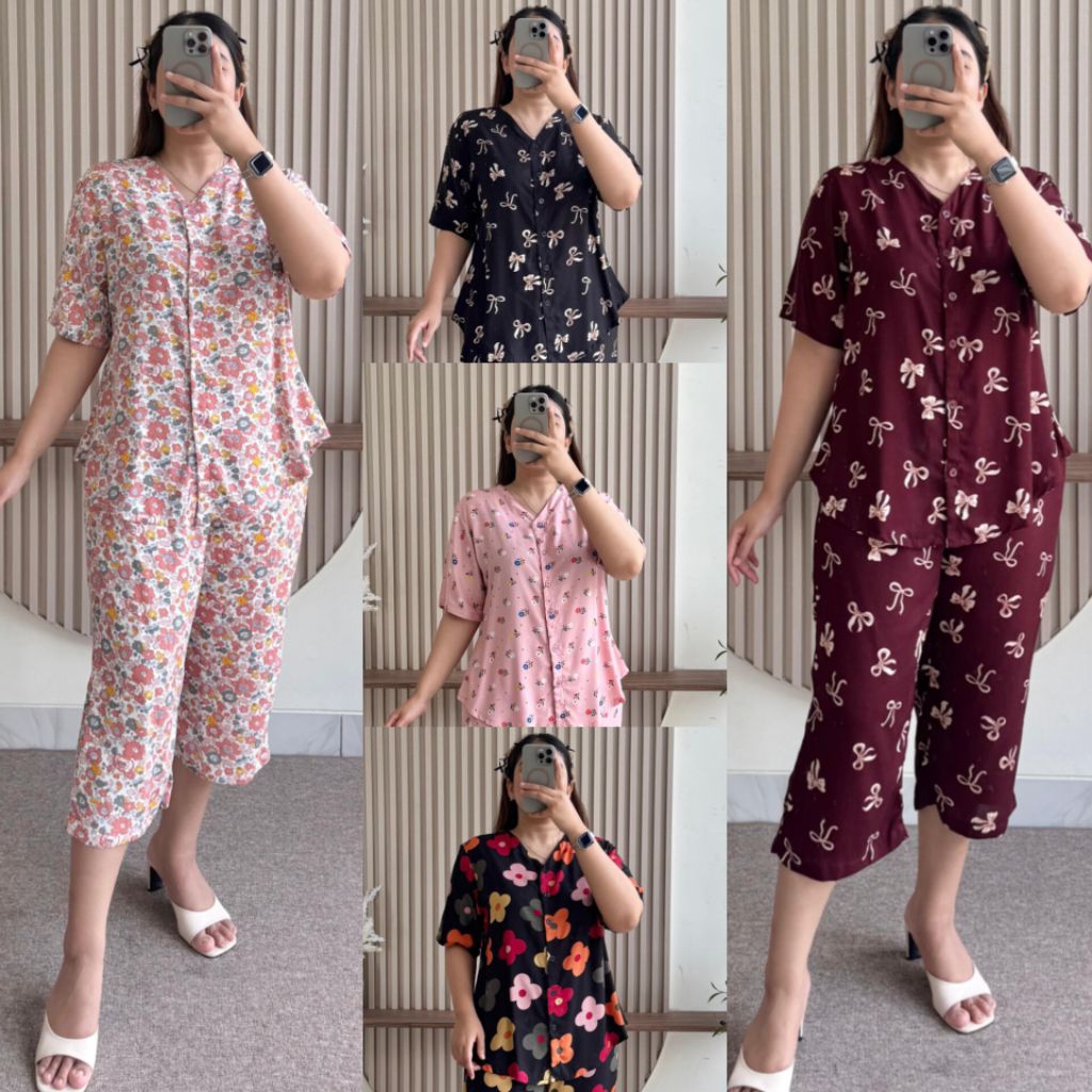 ONESET ANISA/ONESET CP ANDIN/SETELAN BAJU TIDUR/SETELAN PIYAMA/SET RAYON MOTIF GARIS