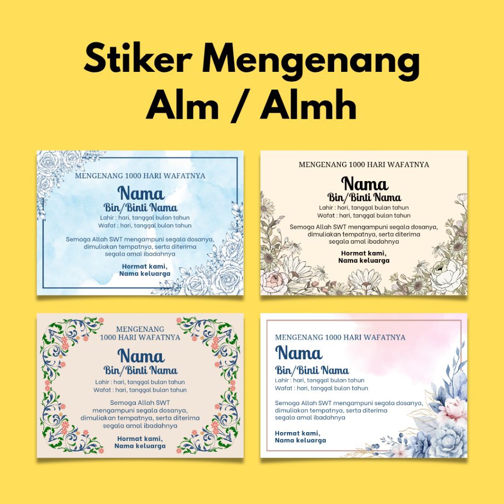 Stiker dan Kartu Tahlil Stiker Mengenang 7 hari 40 hari 100 hari 1000 hari
