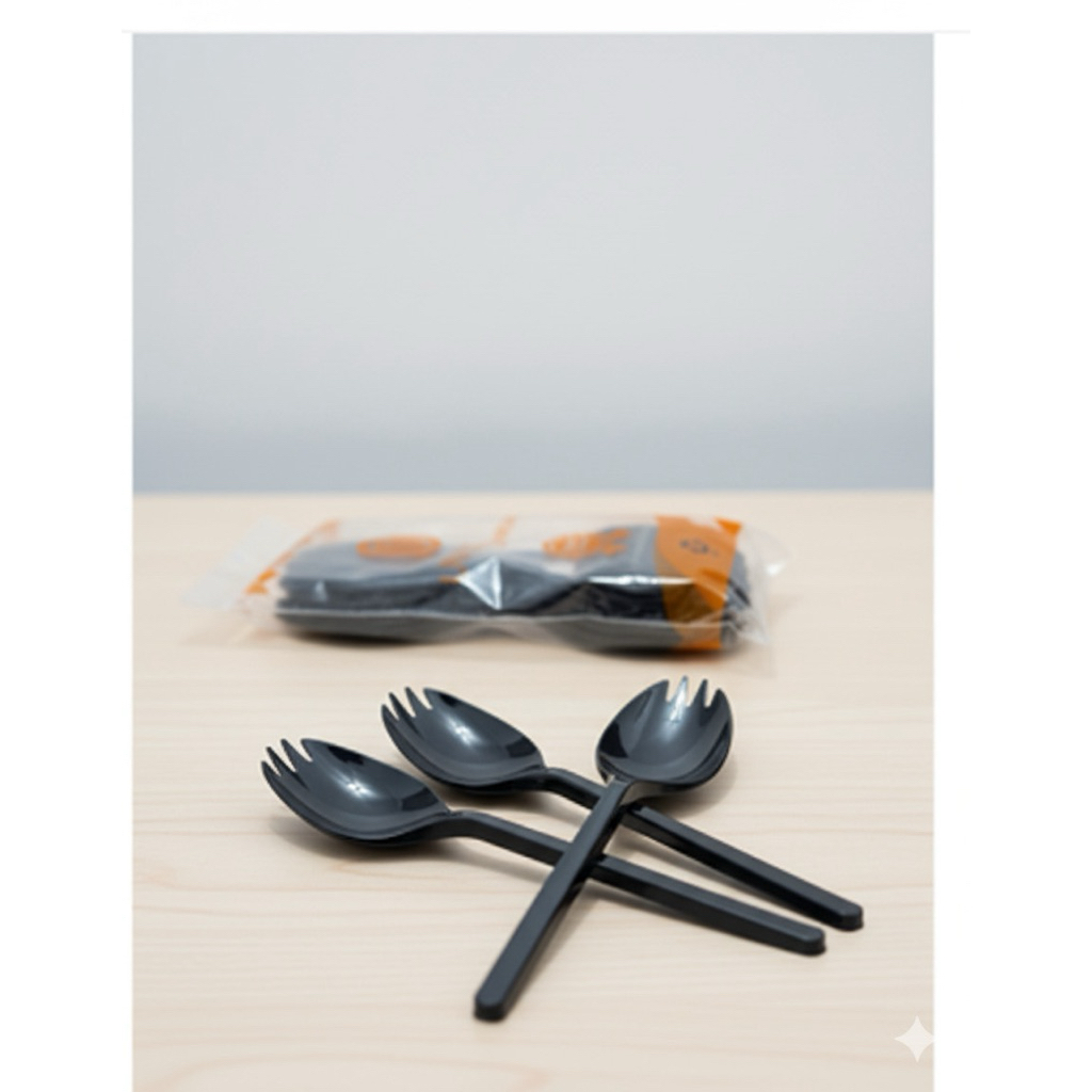 (25pcs) Sendok Plastik 2 in 1/ Sendok Garpu Plastik 2 in 1