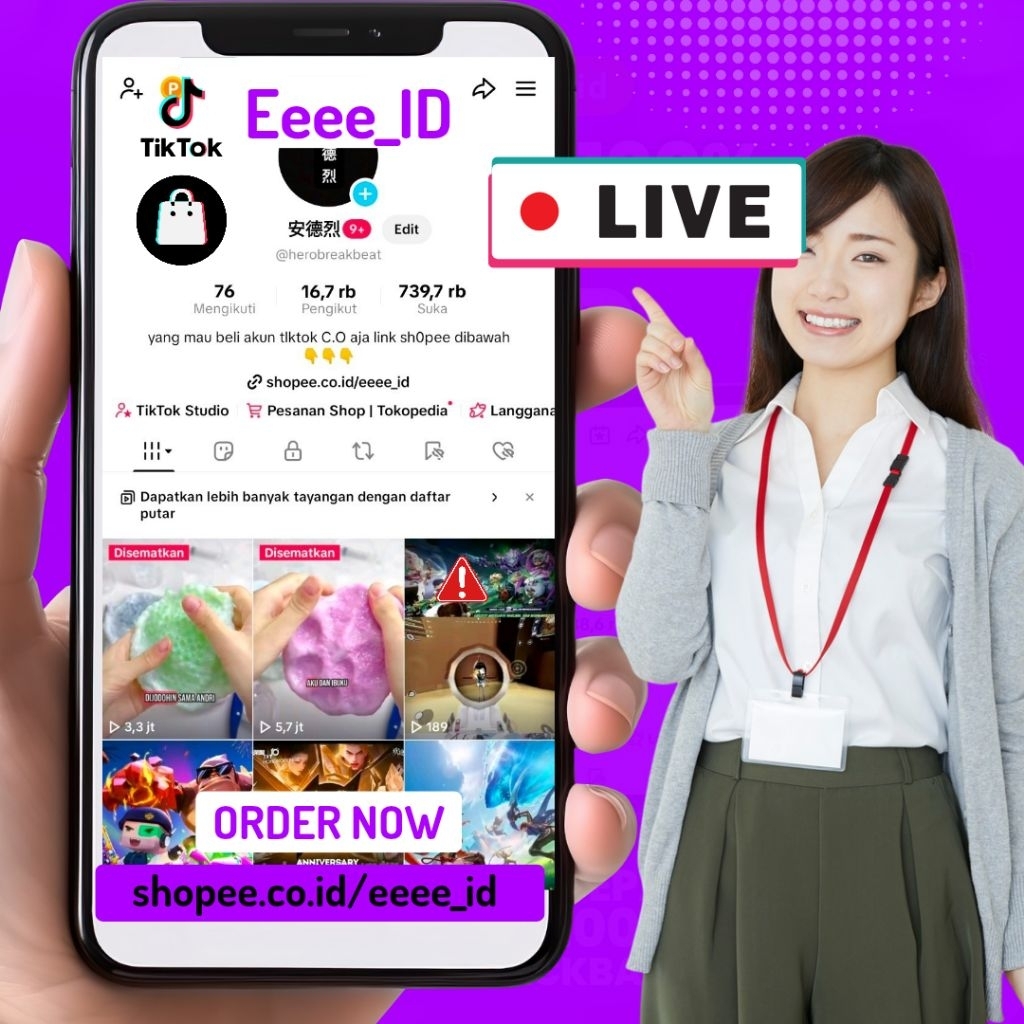 Akun Tlktok Bisa live ( Followers 50k - 500k ) Real Hasil Fyp Garansi 100%