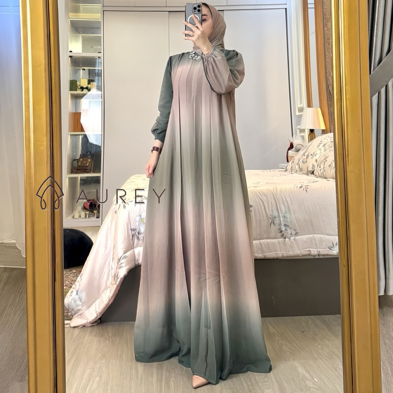 New Aurey Set Hijab Segiempat Givani Dress Premium Busui Friendly Setelan Hijab Gamis Wanita