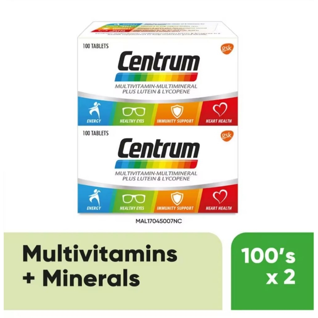 Vitamin & Suplemen Malaysia | Centrum Multivitamin - Multimineral + Lutein + Lycopene [EXP 2026] 30s