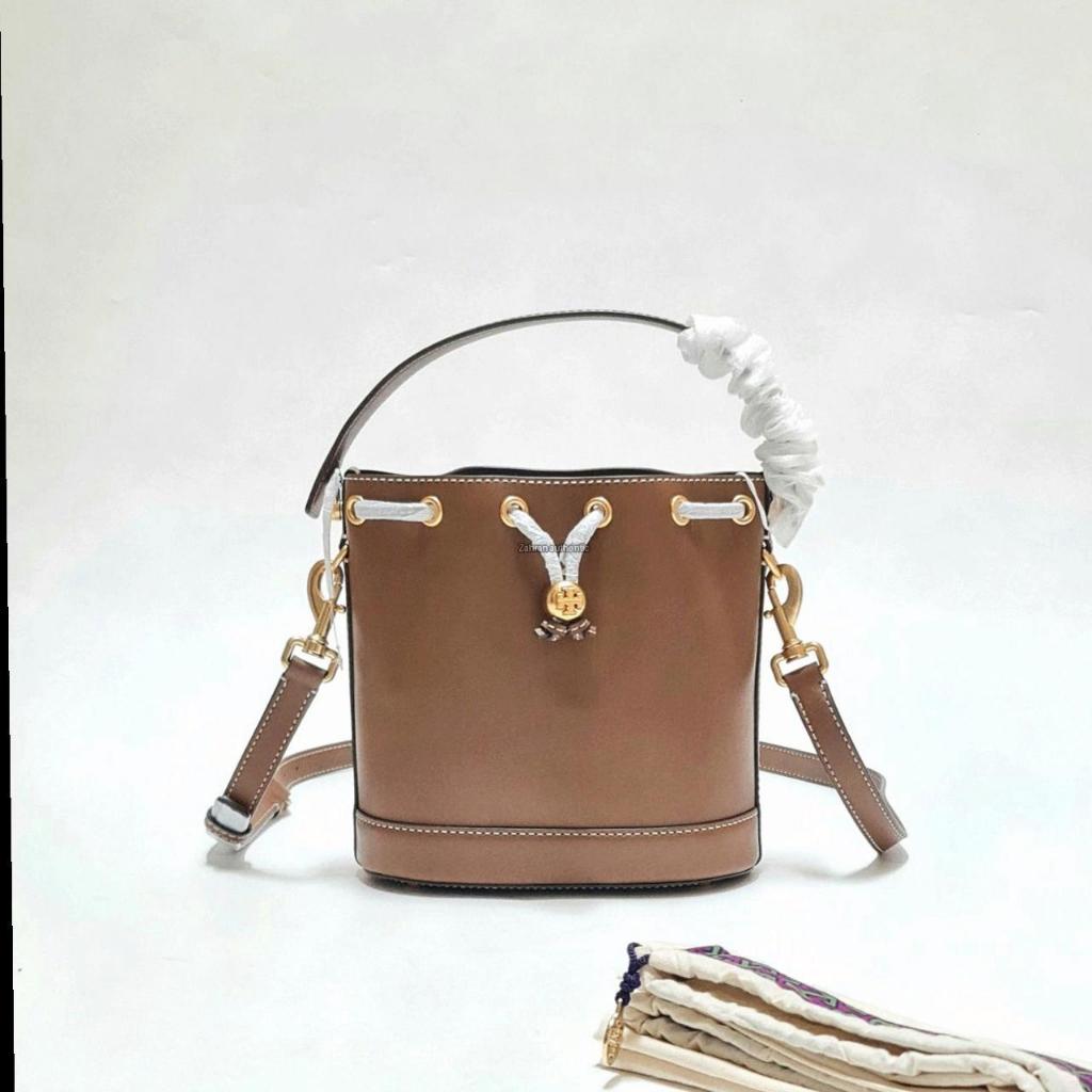 Tb T Monogram Leather Bucket Moose