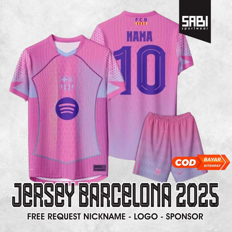 Jersey Baju Kaos BARCELONA Home Away Pink 2025 2026 Gratis Nama & No Punggung