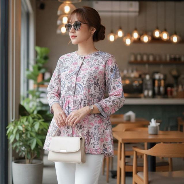 Shanaya Batik Blouse Semi Peplum 3 Negeri Blus batik kerja Cantik Modis Elegan