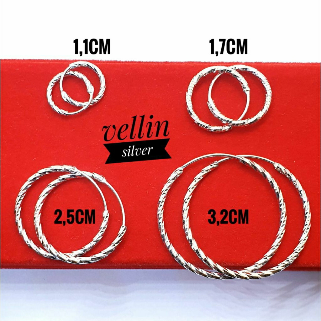 ANTING PERAK 925 LAPIS EMAS PUTIH - ANTING BULAT ANTING GIPSY - ANTING PESTA GIPSI