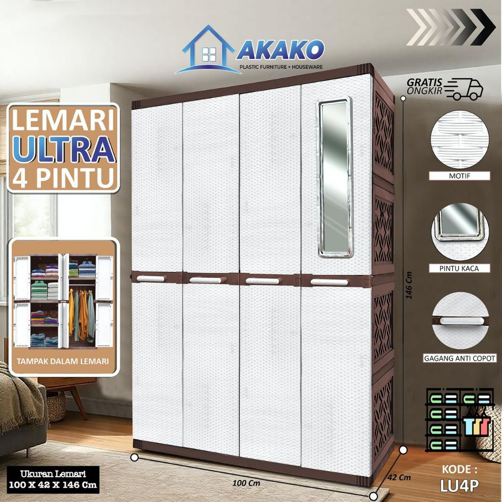 Lemari Akako Ultra 4 Pintu - Lemari Plastik