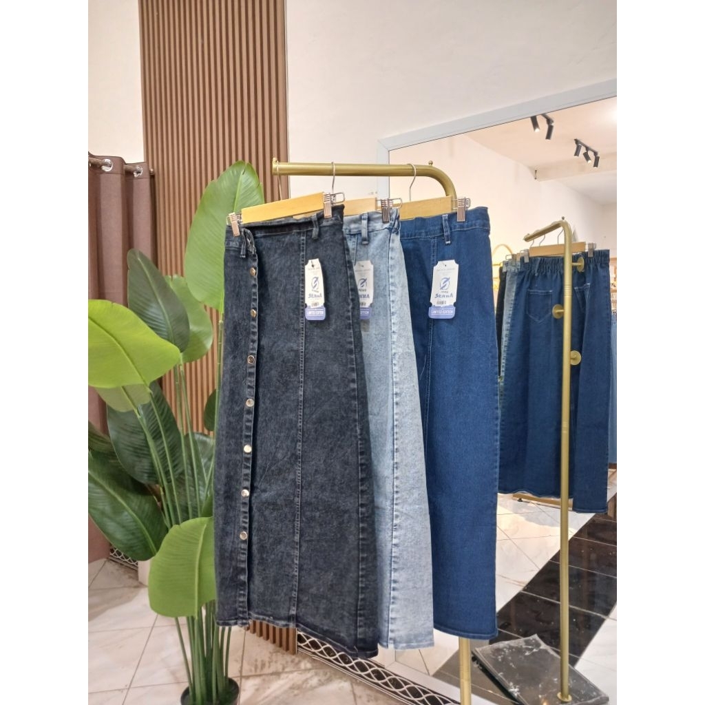 Rok jeans kancing samping
