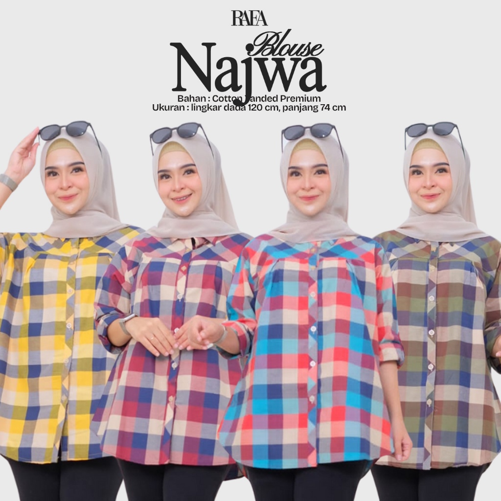 Atasan Blouse Motif Kotak Najwa Blouse Bahan Katun Ukuran Jumbo LD 120 cm