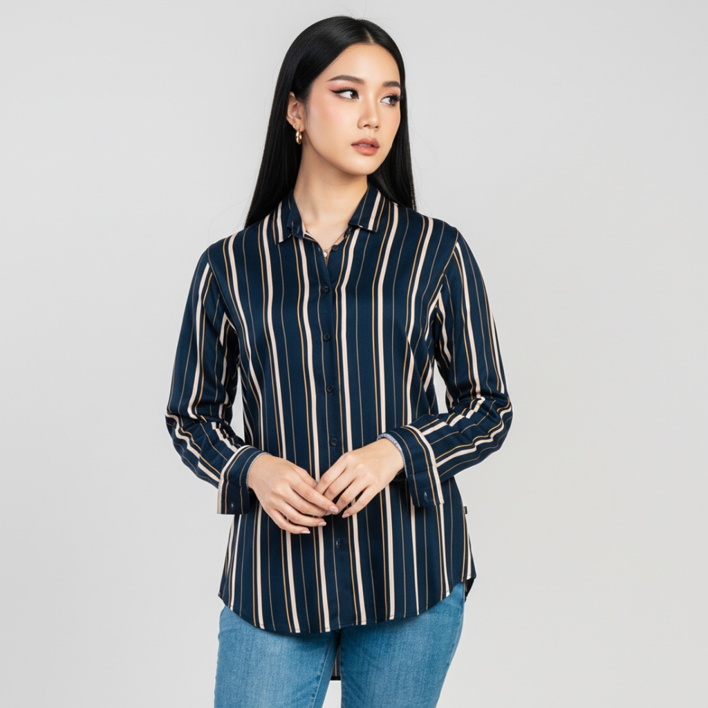 C2 Hilmea Navy Kemeja Casual Wanita