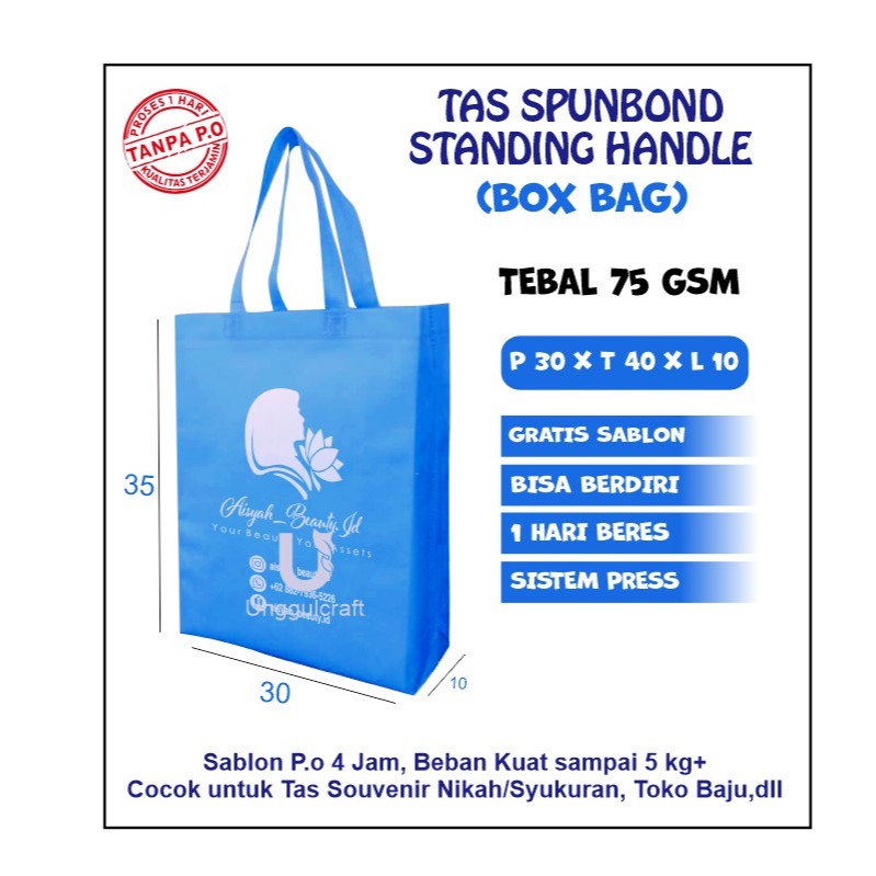 TAS SPUNBOND BOX BAG CUSTOM SABLON 30×35×10 / Goodie Bag Standing 30x40x10