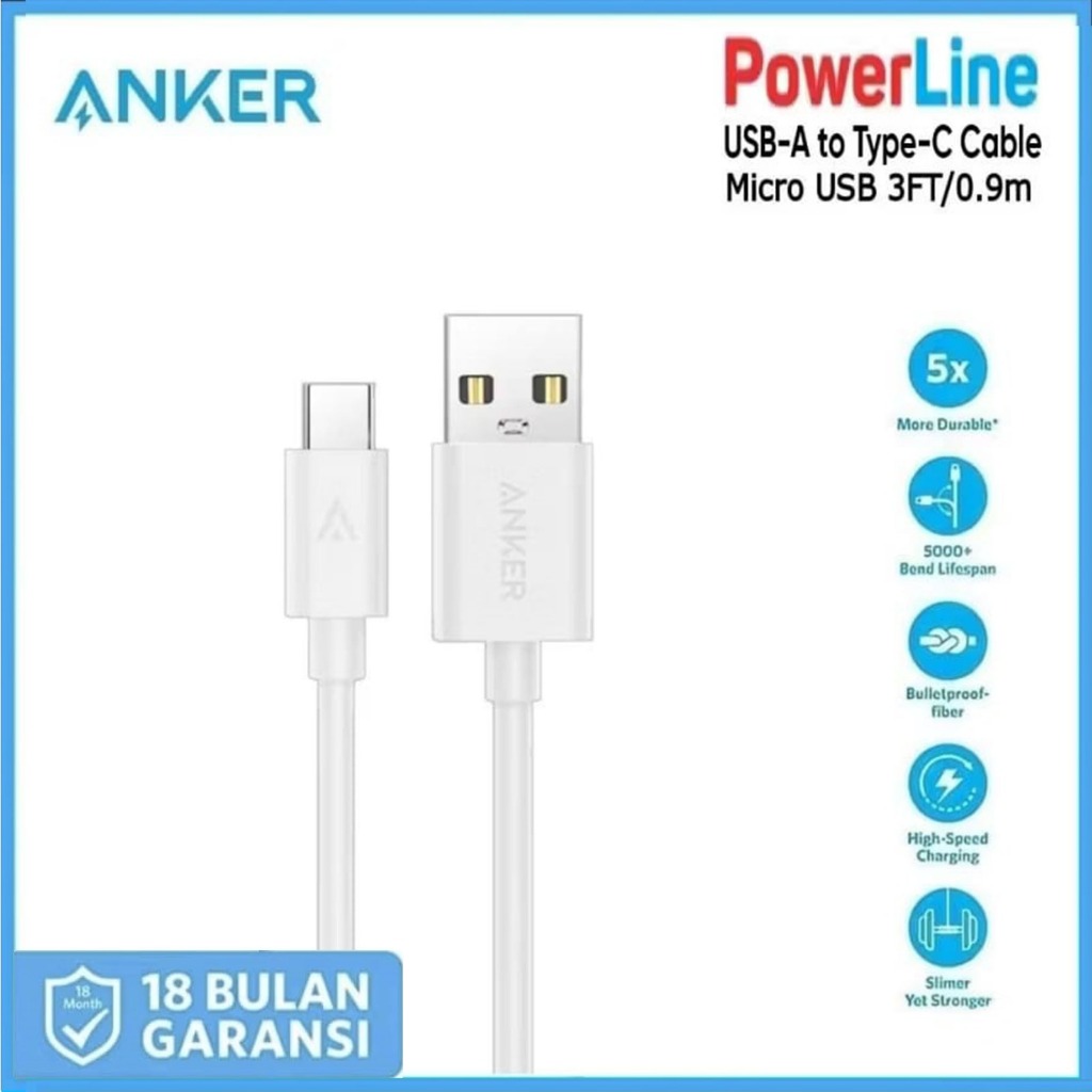 Kabel Data Anker Kabel Anker Kabel Charger Anker USB To C  Iphone   Micro  Fast Charging 3FT
