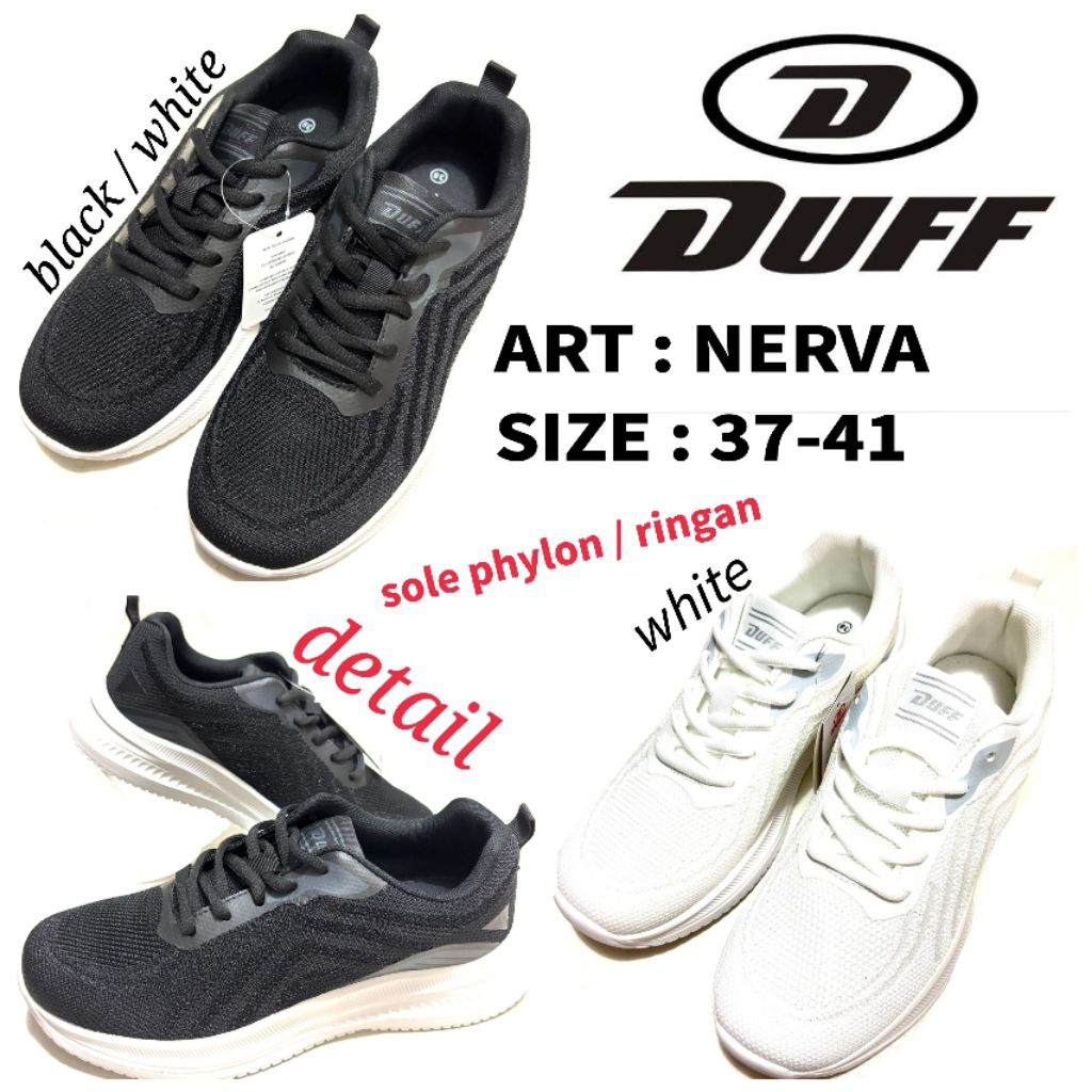 Sepatu Fashion Wanita / Sepatu Olahraga Wanita Duff Nerva Putih Dan Hitam Putih Size 37-41 Sole Phyl