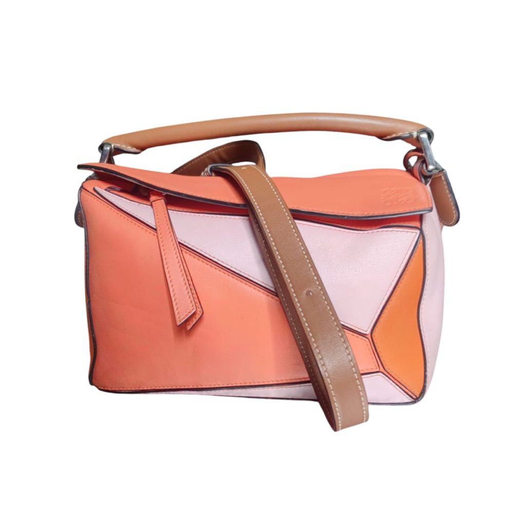 Loewe Authentic Puzzle Bag Calfskin Small tricolor orange