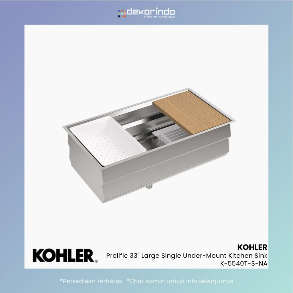 KOHLER - PROLIFIC 33" LARGE SINGLE UNDER-MOUNT KITCHEN SINK - K-5540T-S-NA