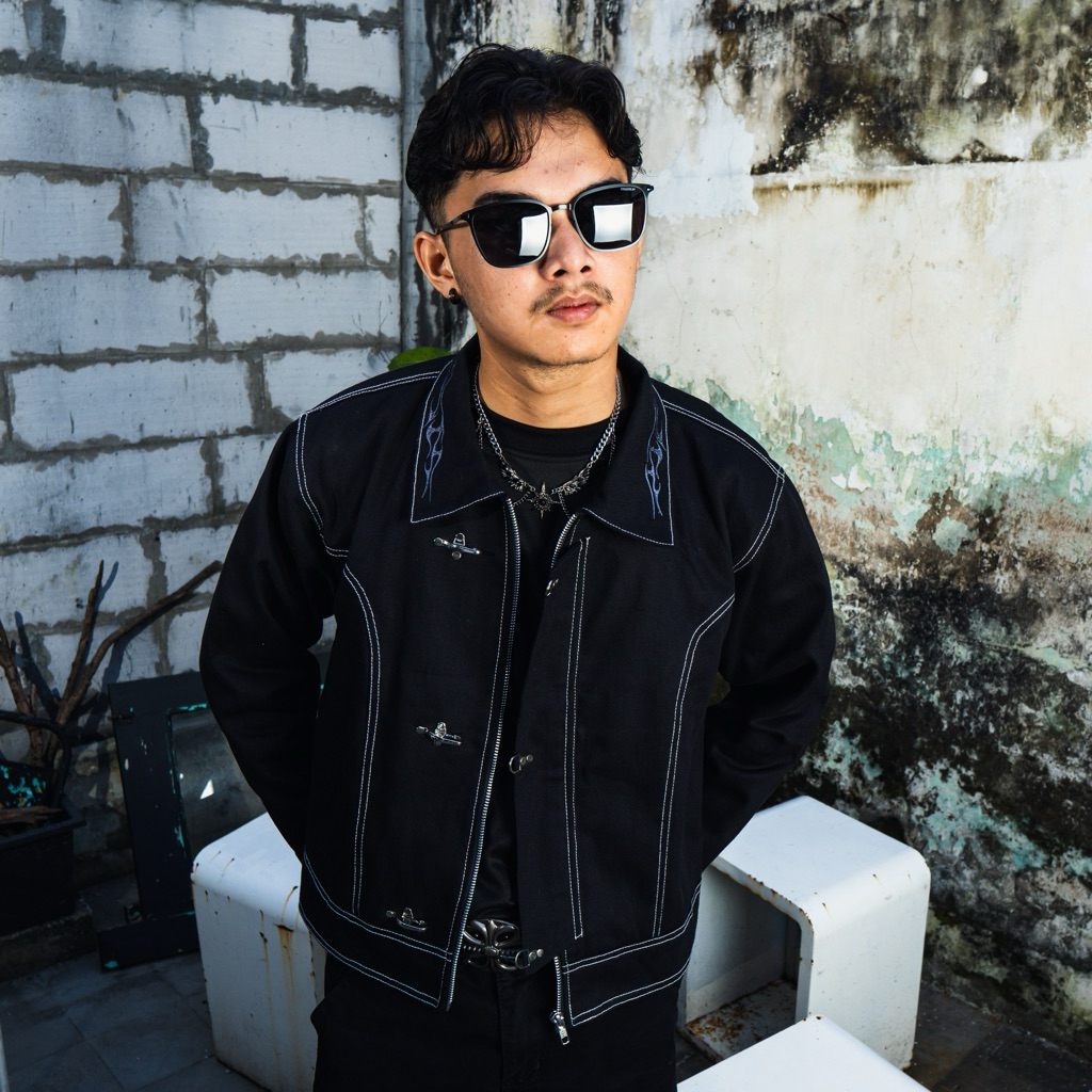 BOZRVK - Clasp Flame Twill Jacket - Jaket Twill 7S Fireman Clasp Pria Wanita Boxy Crop - Jacket Jean