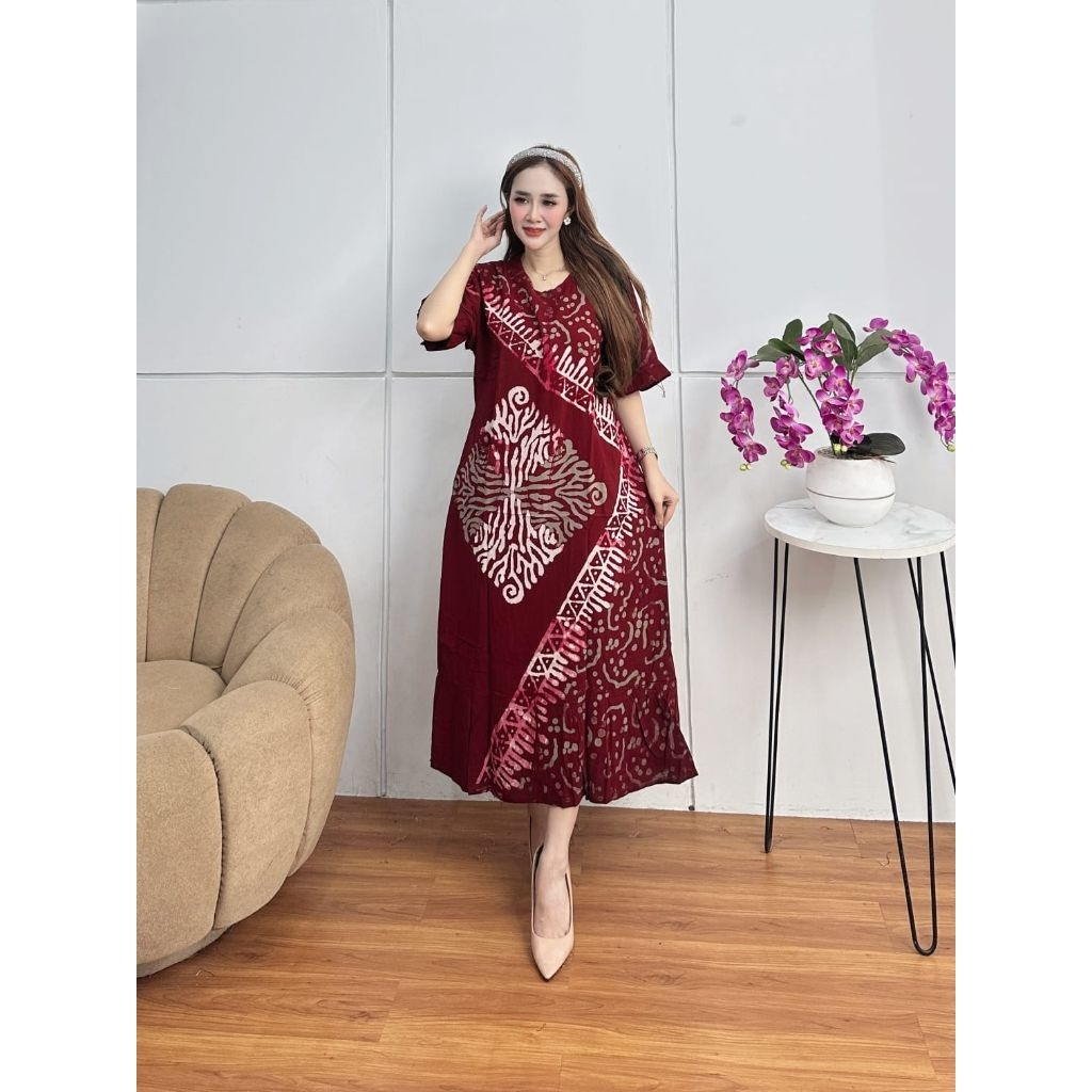 Golek Kencono - Daster Batik Cap Pekalongan Busui Resleting kantong depan tali pinggang