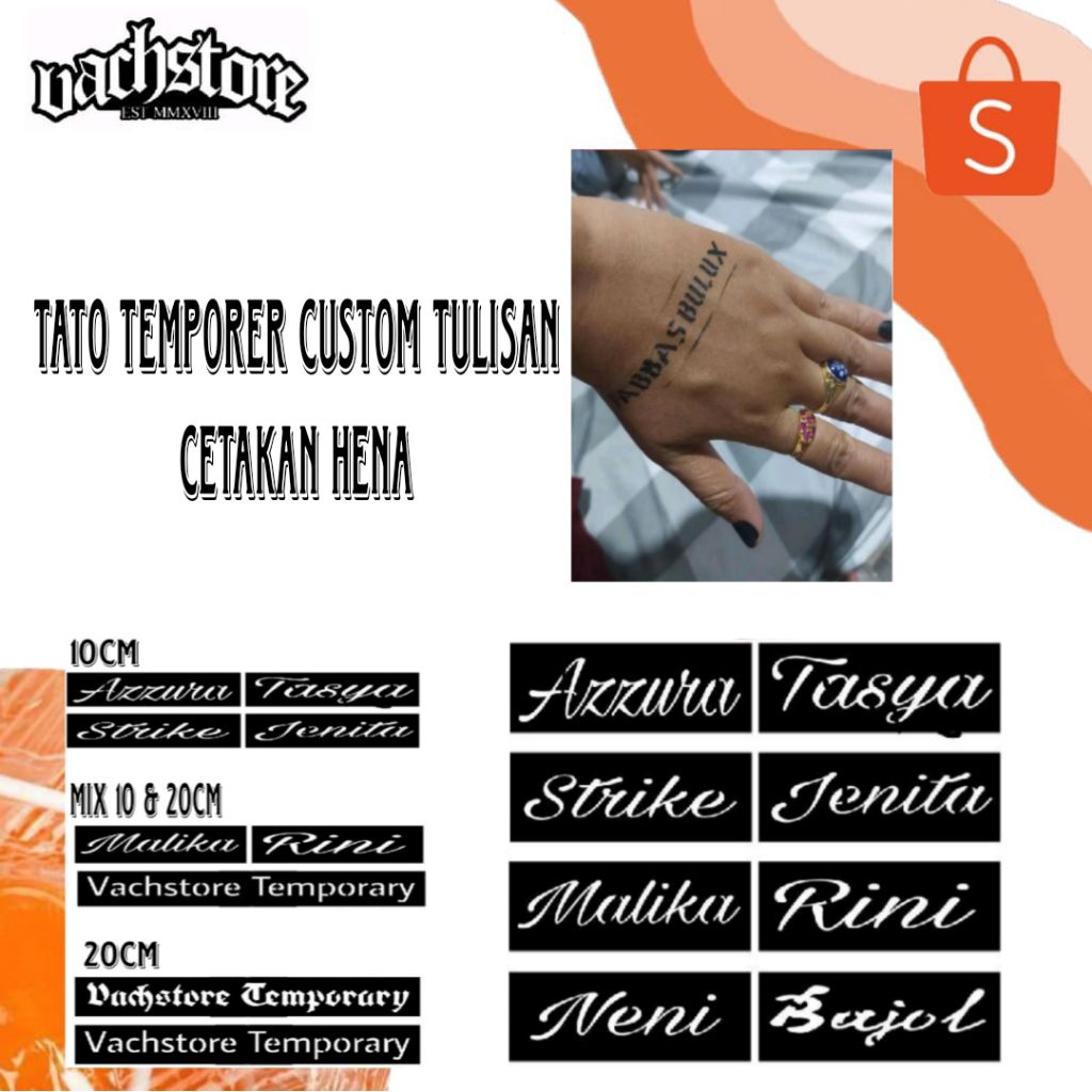 Tato Custom Cetakan Hena Tulisan dan Gambar