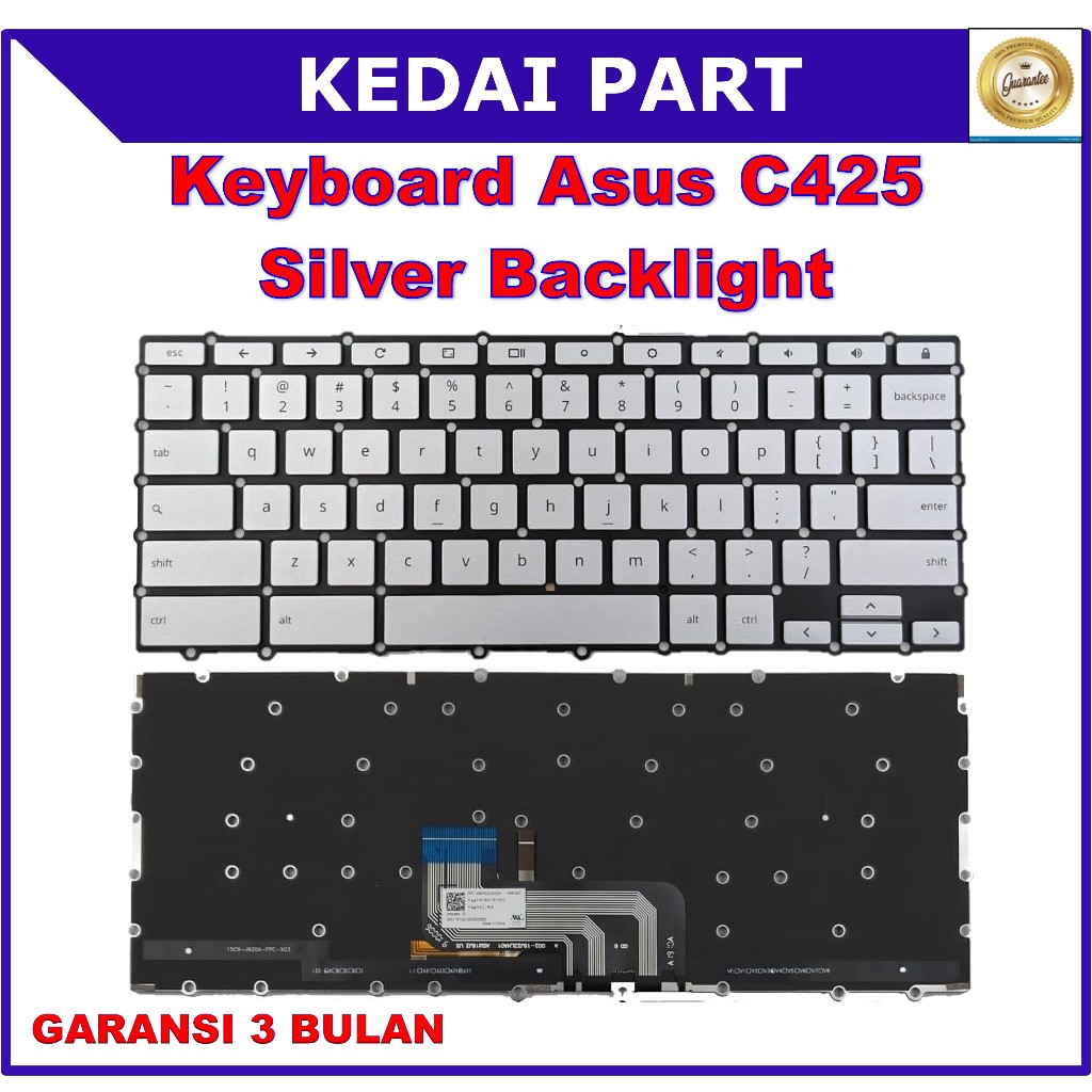 Keyboard Asus Chromebook Flip C425 C425T C425TA C433 C433TA C434 C434T C434TA Silver Backlight Backl