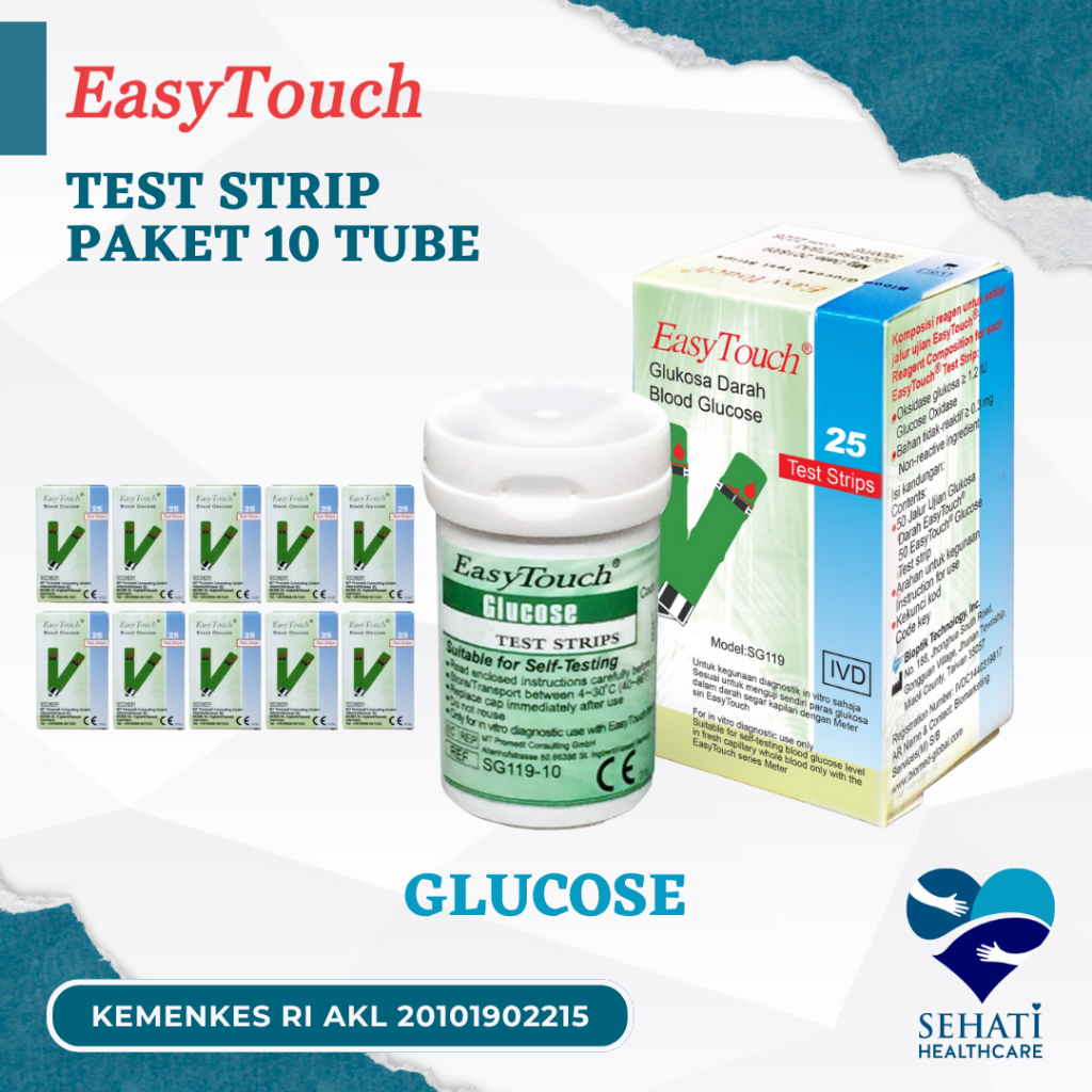 Easy Touch Paket Strip 10 Tube Glucose Test Diangnosa Cek Gula Darah untuk Alat GCU EasyTouch Refill