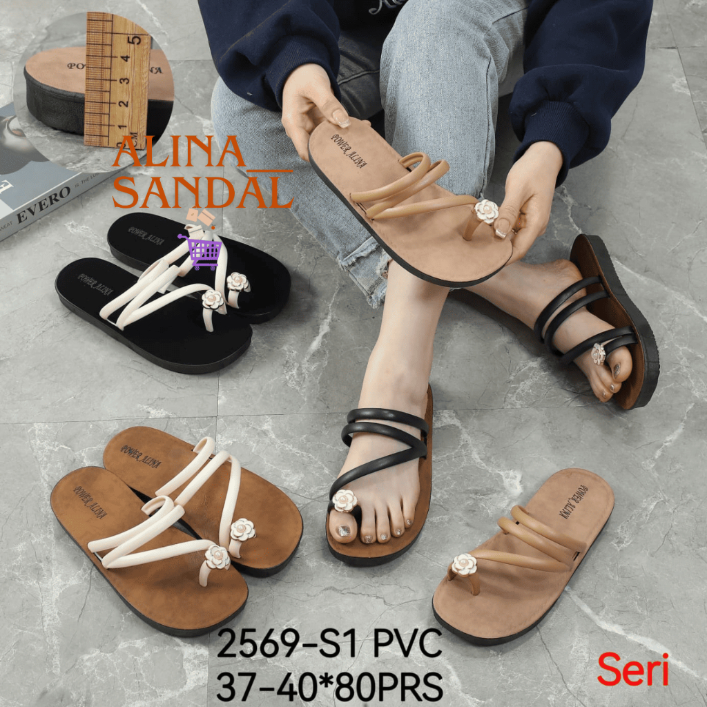 Sandal Jelly Jepit | Sandal Jepit Tali 2569-S1 | Sandal Jepit Bunga Sendal Wanita Flat