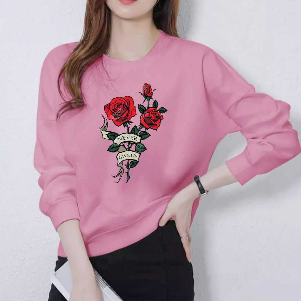 KAOS ATASAN WANITA LENGAN PANJANG DEWASA TRENDY MOTIF BUNGA MAWAR