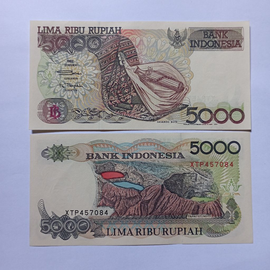 seri x 5000 rupiah uang kertas sasando tahun 1992 baru asli