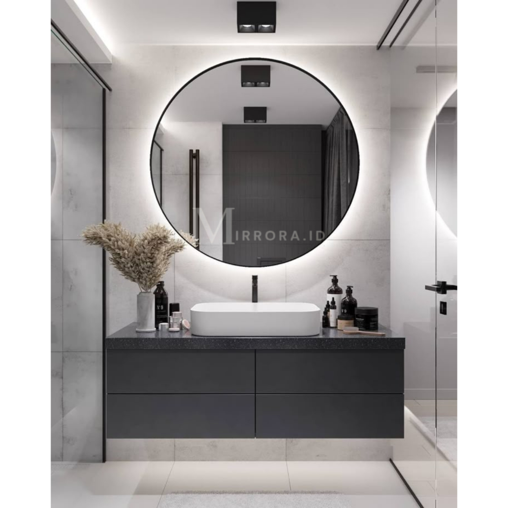 Cermin estetik bulat/Cermin Kamar/LED Mirror/Touchscreen LED/Cermin Bulat LED/Wastafel Mirror List/K
