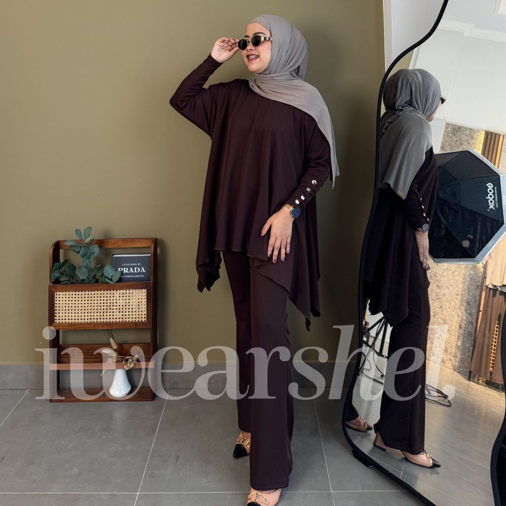 Kanya Set Celana Cutbray - Setelan Wanita Kekinian - Style Atasan Kancing Celana Cutbray - Muslim De