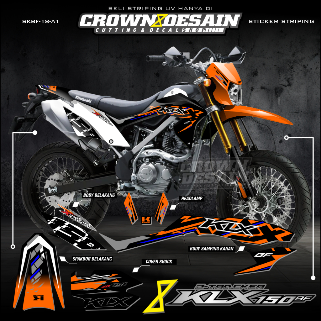 Stiker Striping Vinyl Kawasaki KLX 150 BF Tahun 2015-2025- Decal Supermoto Klx BF List Orange Minima