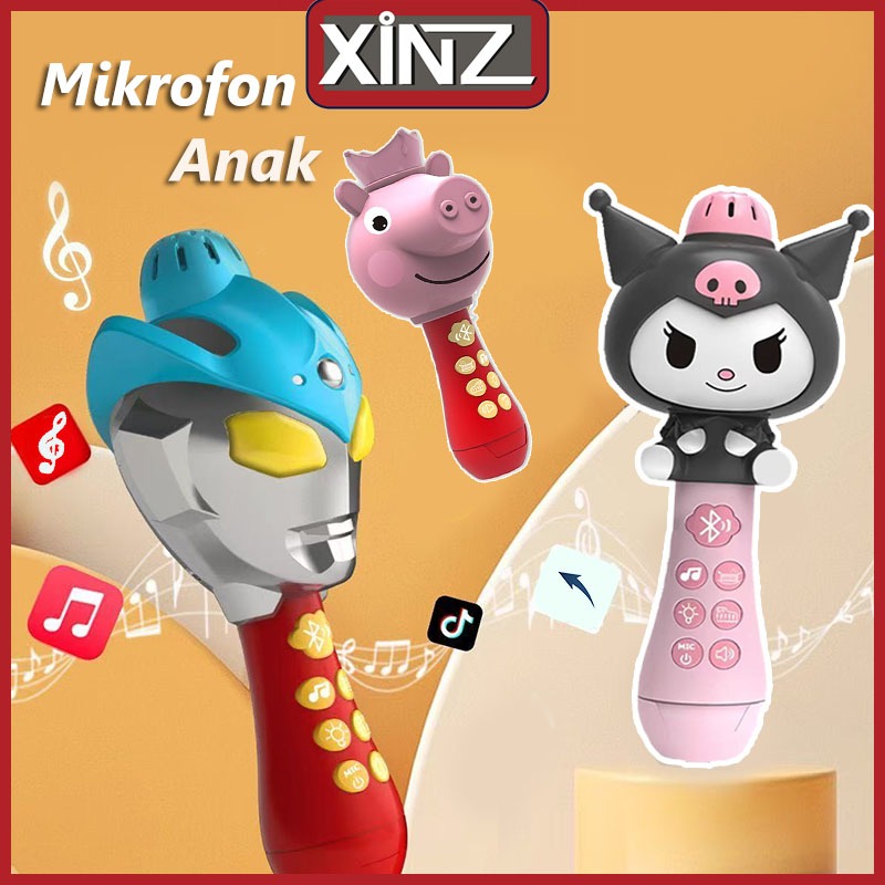 XiNZ Mainan Mikrofon Anak Karaoke Speaker Bluetooth Mic Wireless Karaoke Nirkabel Untuk Anak-Speaker