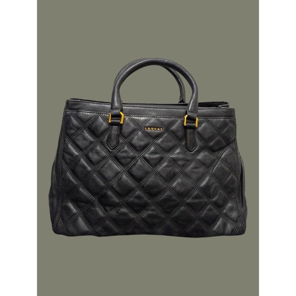 Tas Wanita Branded LOVCAT Quilted Leather – Handbag Elegan Hitam